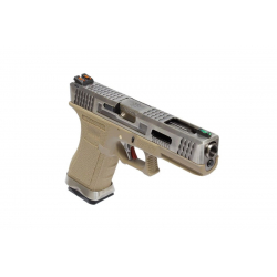 R18C (G002WET-8) Gen4 T8, metal slide, silver barrel, GBB, TAN
