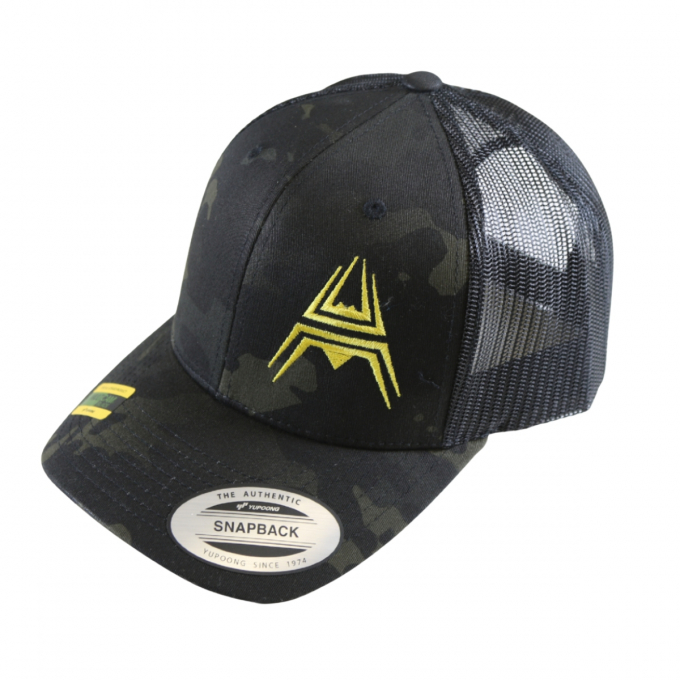 Retro Trucker Cap ANAREUS Spider logo yellow - Multicam BLACK®