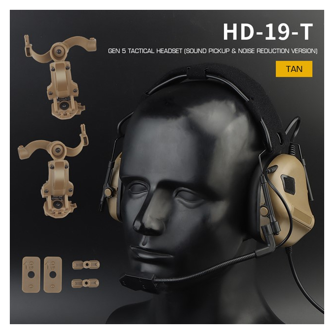 Gen 5 Noise Reduction and Sound Pickup Headset with adapter, TAN
