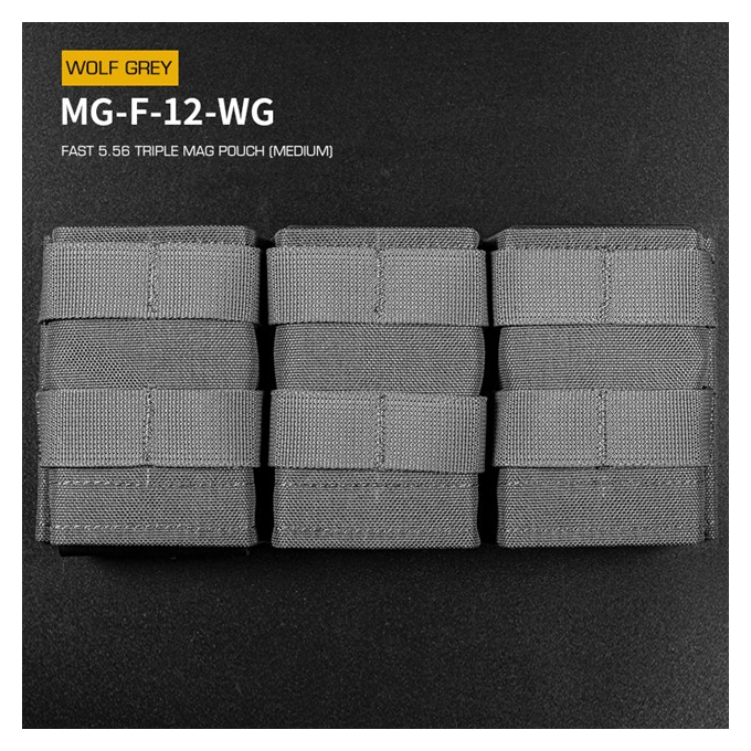 FAST type Triple MOLLE sumka na 5.56 zásobníky M4/M16, střední - šedá